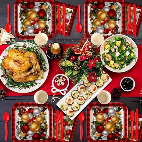 350 Pcs Christmas Paper Plates and Napkins Set Disposable Serve 50 - Image 5