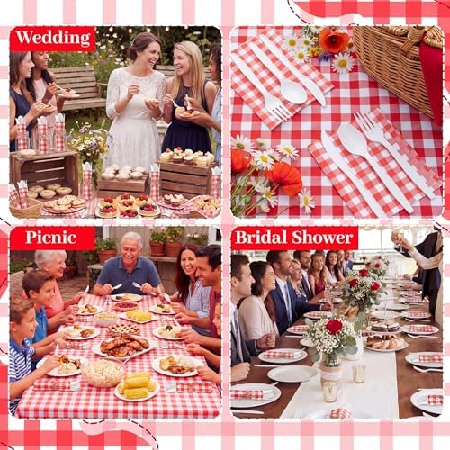 400 Pcs BBQ Party Supplies Red White Gingham Disposable Tableware - Image 5