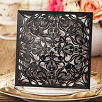 Hosmsua 50PCS Personalized Black Wedding invitation with Envelopes, 6.3x6.3 Laser Cut Hollow Lace Rose Invitation for Wedding Engagement Birthday Invite (Customized Printed) - Image 2