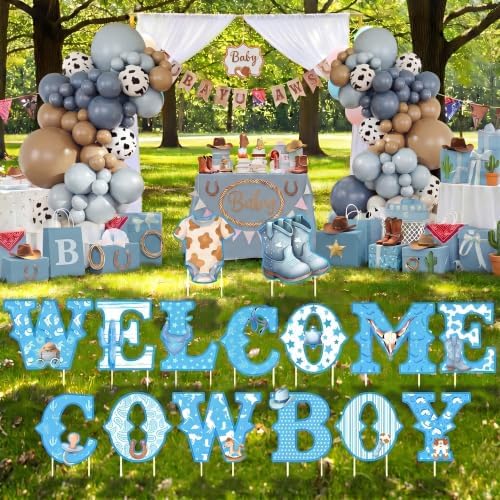 Sliner 15 Pcs Welcome Cowboy Baby Shower Decoration 15 Inch Blue Yard Signs with Stakes Large Lawn Sign for Gender Reveal Newborn Welcome Home Outdoor Party Decoration - Image 4