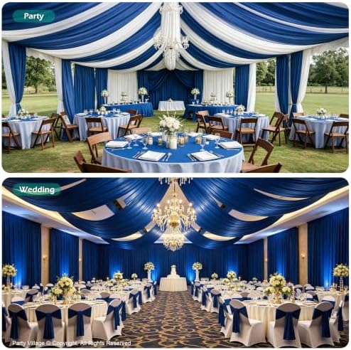 4 Panels 5ft(W) x 20ft(L) Royal Blue Ceiling Drapes for Wedding Parties - Image 4