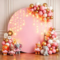 Gallety 7.2FT Pink Round Backdrop Cover with String Lights, Adjustable Fit for 5FT–7.2FT Circle Arch Stands, 4 Metal Clips & 24 Clear Clips, Circle Backdrop Cover for Wedding, Birthday & Baby Shower by Creativepartyuniquedecorat