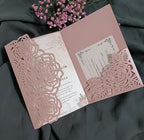 50sets Green Laser Cut Wedding Invitations Card Rose Greeting Cards Envelopes Invitation for Wedding Birthday Baby Graduation Party Supplies (Whole sets, Pink) - Image 3