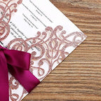 Hosmsua 50PCS Personalized Laser Cut Invitation Cards with Burgundy Bowknot and Envelopes 5.12 x 7.3'' Lace Flora Wedding Invitations for Bridal Shower (Rose Gold, Customized Printed) - Image 4