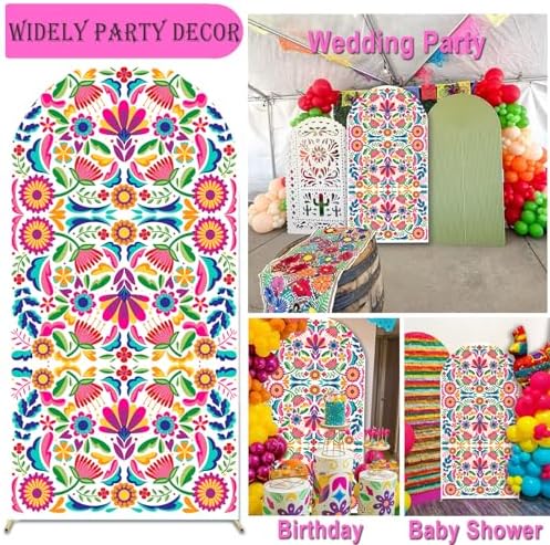 Sensfun Mexican Fiesta Arch Backdrop Cover Cinco De Mayo Wedding Baby Shower Decorations,2-Sided Colorful Mexican Otomi Flowers Backdrop Arch Covers for Mexico Talavera Birthday Party Decor 4x7ft - Image 7