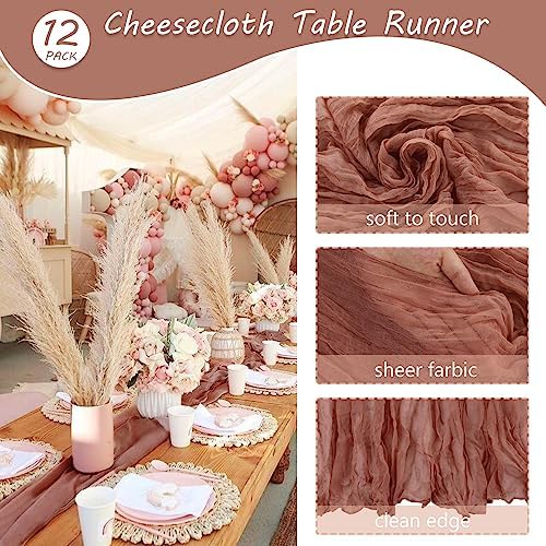 35x120 Inch Dusty Blush Cheesecloth Table Runner Boho Wedding Party Decor - Image 4