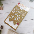 50Sets Glitter Gold Quinceanera Invitation Sweet Fifteen Party Invitation Glitter Horse DIY Laser Cut Western Wedding Cards With Blank Insert Envelope - Image 4