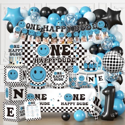 Cocomigo One Happy Dude Birthday Decorations, All-in-1 Party Set Serves 25 by cocomigoPartyHome