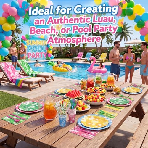 450 Pcs Tableware Set, Serve 50, Colorul, Hawaiian Leaves Flowers - Image 5