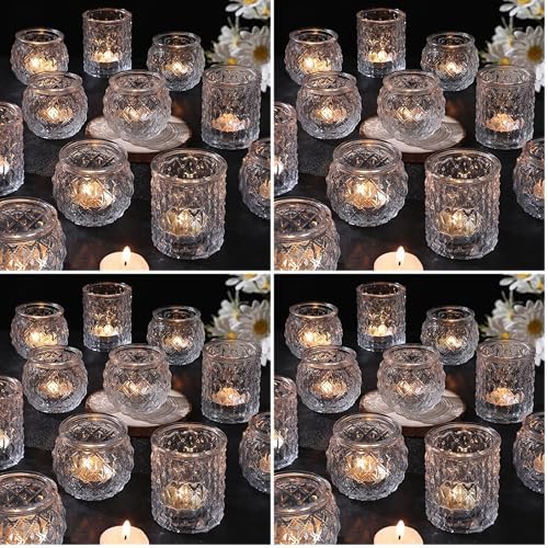 DARJEN Clear Votive Candle Holders Set of 24- Round Glass Candle Holders Bulk for Tea Light Candle, Embossed Candle Votives for Wedding Centerpiece, Various Parties & Home Decor (Pack of 4) by DARJEN