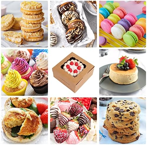 Moretoes 80pcs Cookie Boxes with Window, 6x6x3 Inches Brown Bakery Boxes - Image 3
