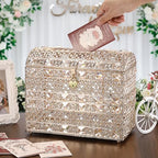 ELLDOO Crystal Wedding Card Box with Heart Lock, Vintage Money Card Box Treasure Chest Style Gold Gift for Wedding Receptions, Centerpiece Decor, Anniversary Keepsake, Gift, Large Size - Image 5