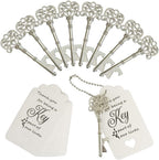 100 PCS Wedding Favors Bottle Opener,Wedding Gifts for Guest Vintage Skeleton Key Opener,Key Openers with Escort Tag Cards and Chains (Silver) - Image 2