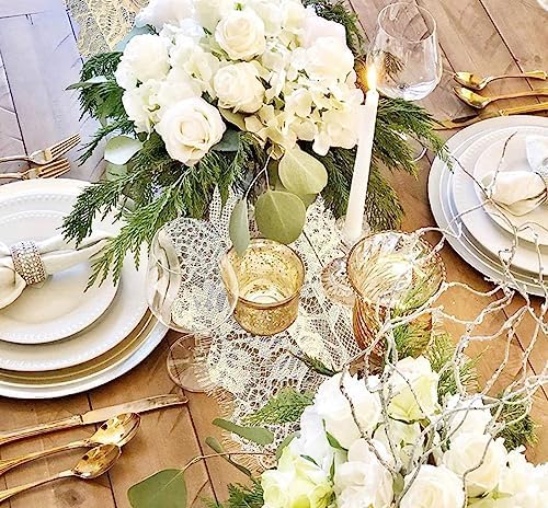 20 Pcs White Lace Table Runner 14 x 120 Inch Embroidered Boho Table Runner for Wedding Party Bridal Shower Decorations Vintage Rustic Table Runners - Image 5