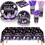 Norme 176 Pcs Purple and Black Birthday Tableware Set Birthday Decoration Includes Tablecloth Paper Plates Napkins Paper Cups Forks Knifes and Straws for 25 Guests Party Supplies (Modern) by Norme