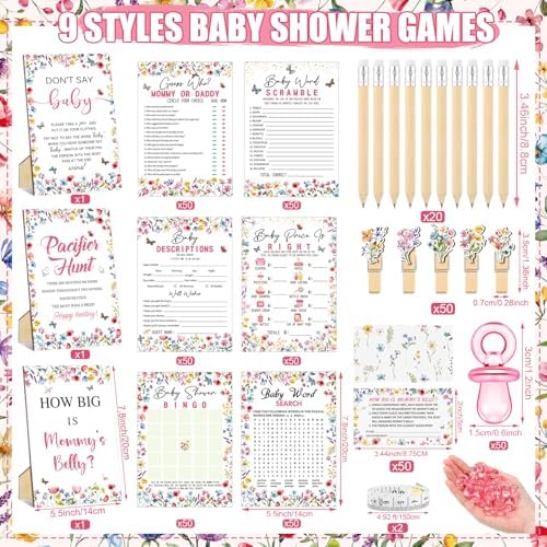 Sherr 476 Pcs Wildflower Baby Shower Games, 9 Style Baby Shower Activities - Image 3