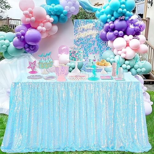 QueenDream Mermaid Blue Tablecloth 90x156 Inches Rectangle Tablecloths Sequin Iridescent Disco Party Decorations by QueenDream