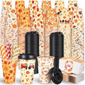 Jingmore 120 Sets 16oz Disposable Paper Coffee Cups with Lids Sleeves Straws Holiday Paper Drinking Cups Bulk for Hot Cold Beverages Home Business Cafe Birthday Party Supplies (Fall) by Jingmore