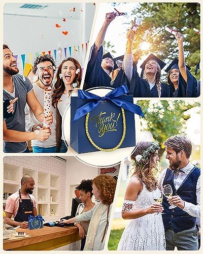 EQOREIIN 100 Pack Small Thank You Gift Bags with Handles & Ribbon, Navy - Image 6