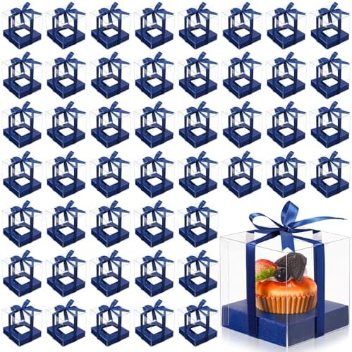 Thenshop 50 Pcs Clear Cupcake Boxes Individual 3.5 Inch, Navy Blue by Thenshop
