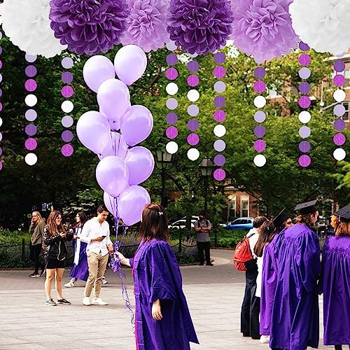 Purple Lavender White Streamers Birthday Banner Baby Bridal Shower Wedding Engagement Bachelorette Graduation Decorations Heart-Garland and Tissue Pom Poms,Women Girl Birthday Supplies Tassel Garland - Image 7