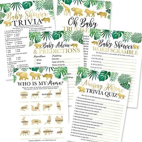 Hadley Designs 50 Safari Baby Prediction And Advice Cards, Trivia Games, etc., 25 Baby Animal Matching, Nursery Rhyme Game-6 Double Sided Cards Baby Shower Funny Games, Ideas Baby Sprinkle Games by HadleyDesigns
