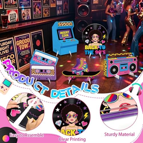 5Pcs 90s Party Decorations, Large Retro Theme Cardboard Cutouts Arcade Game Machine Boombox Vintage 90s Yard Sign for Neon Hip Hop Music Birthday Indoor Outdoor Photo Props Booth Backdrop - Image 5