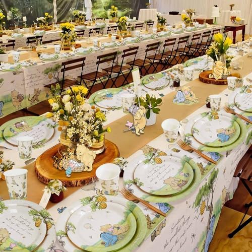 300Pcs Classic Winnie Bear Baby Shower Decorations Plates Set for 50 Guests - Image 3