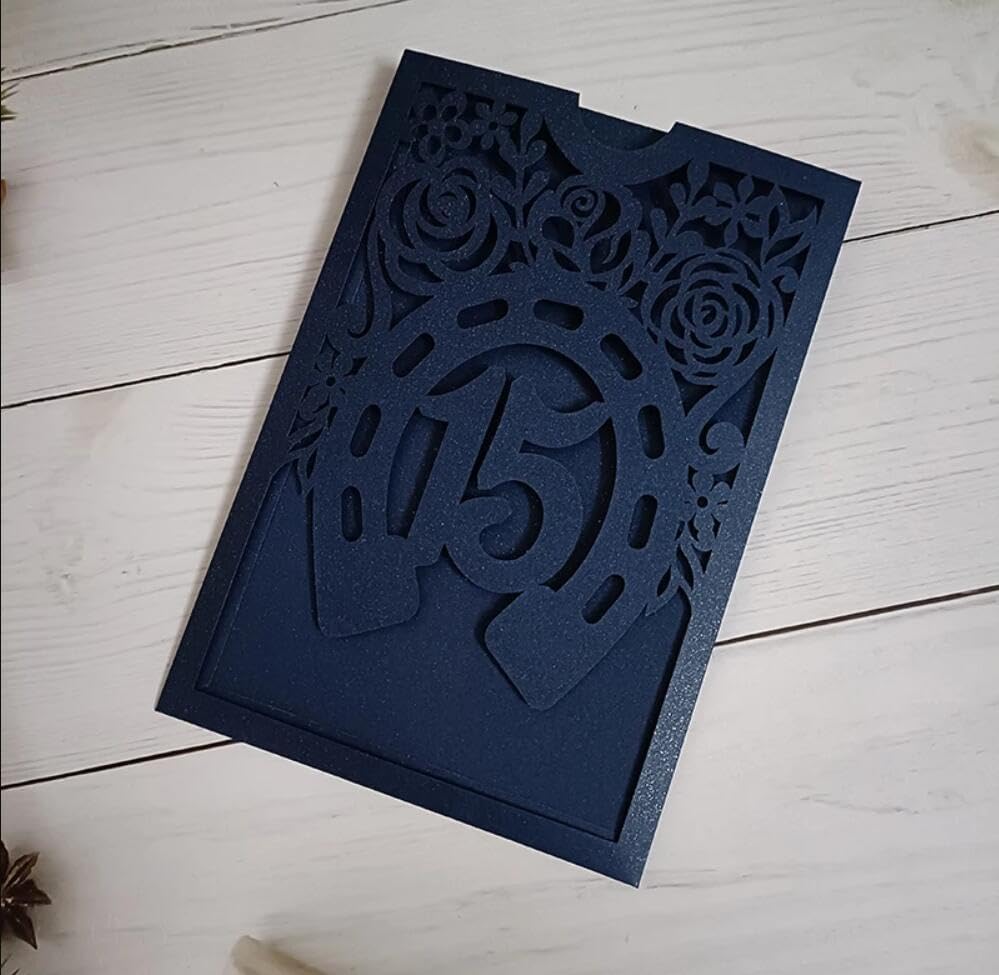 50 Quinceanera Invitations - Navy Blue Horse Laser Cut Sweet 15 Party Cards Only - Image 2