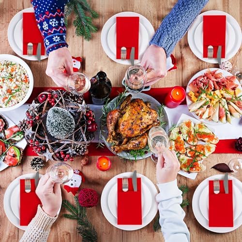 KAMMAK Red Napkins Disposable Dinner Paper Napkins with Pocket 100 Pack Cloth Like Folded Wedding Reception Napkin Guest Hand Towels for Party Decoration, Bathroom, Kitchen, Hotel (16.5 x 16.5 inch) - Image 2