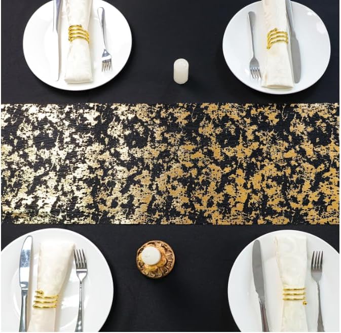 Snowkingdom Black and Gold Table Runner 100 Feet Glitter Golden Metallic Table Centerpieces Foil Runners Party Decorations for Graduation Birthday Retirement Wedding Christmas Halloween Thanksgiving - Image 5