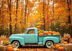 Fall Forest Backdrop Fall Vintage Blue Truck with Pumpkin Backdrop 9x6FT - Image 2