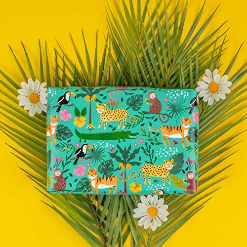 WRAPAHOLIC Jumbo Reversible Jungle Wrapping Paper - Jumbo Roll - 24 Inch x 65.6 Feet - Tigers in the Jungle Wild One Birthday Wrapping Paper for Kids Girls Birthday, Baby Shower - Image 6