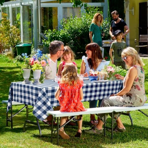 Hiasan Checkered Tablecloth Rectangle 52 x 70 Inch, Navy Blue and White - Image 6