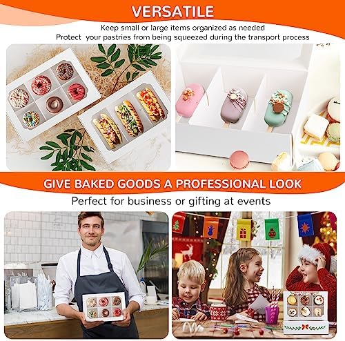 Zealax Bakery Boxes with Window and Dividers Cookie Packaging Small Treats for Gift Giving, Macaron Treat Boxes for Mini Cupcakes, Chocolate Covered Strawberries, White, 30 Pack, 9x6x2.5 Inch - Image 6