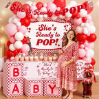 119Pcs She's Ready to Pop Baby Shower Decorations for Girl Soda Pop Theme Party Supplies with Red Pink White Balloon Garland Arch Kit Backdrop Tablecloth Banner Baby Boxes and Cake Toppers - Image 7