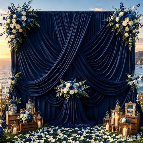 30ft x 10ft Navy Blue Backdrop Curtains, Wrinkle-Free Fabric Photo Background for Graduation Ceremony Corporate Events Wedding Black Tie Photography Studio Display Decorations by Gewonelife