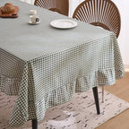 vctops Farmhouse Green Plaid Ruffle Table Cloth, Boho Cotton Linen Tablecloth, Washable Table Cover for Rectangle Table Baby Shower Kitchen Party Wedding Decor (Grey Green,70"x118") - Image 5