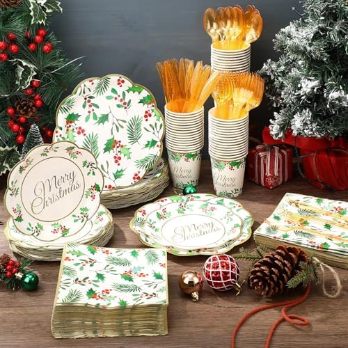 Pickmesh 400 Pcs Christmas Party Supplies Paper Plates and Napkins Serve 50 - Image 4