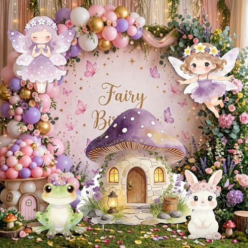 5PCS Purple Fairy First Birthday Decorations, Magical Woodland Cardboard Cutouts Corrugated Plastic Yard Signs Enchanted Garden Themed Party Supplies Princess Baby Shower Photo Props - Image 6