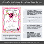 50 Custom Baby Shower Invitations with Envelopes – Personalized Little Lady Pink Ladybug 5x7 Invite Set | Fully Customizable, Proof Included, Customizable Kit of Matching Thank You Cards, Stickers & Diaper Raffle Tickets | Made in USA - Image 3