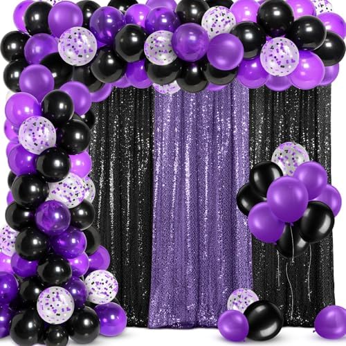 SmoothNovelty 137 Pcs Purple Black Sequin Curtains Balloon Garland Kit by SmoothNovelty