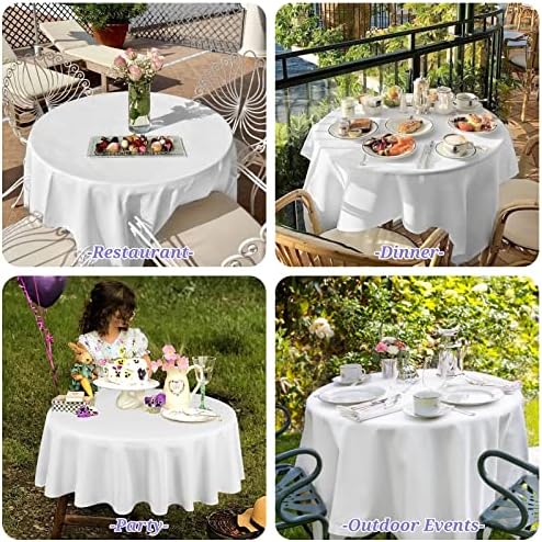 Showgeous 70 Inch White Round Tablecloths, Polyester Table Covers - Image 6