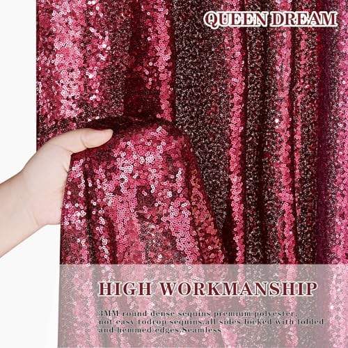 6 Packs 2x8FT Sequin Curtain Backdrop Burgundy Red Party Photo Backdrop - Image 6