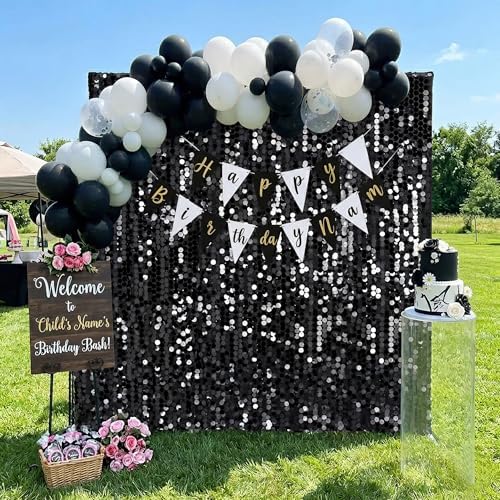 Black Sequin Backdrop Curtain 2 Panels 2ftx8ft Glitter Graduation Party Background for Class of 2026 Prom Birthday Photo Booth Decorations - Image 4