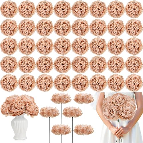 56 Pcs Peonies Artificial Flowers Bulk, 4.7’’ Peonies - Light Brown by Scawim
