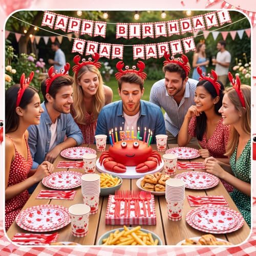 Funnymoom 400 Pcs Crab Boil Birthday Party Supplies for 50 Guest Seafood Disposable Plates Napkin Cup Spoon Fork Knives for Birthday Picnic BBQ Crab Seafood Boil Party Supplies - Image 6