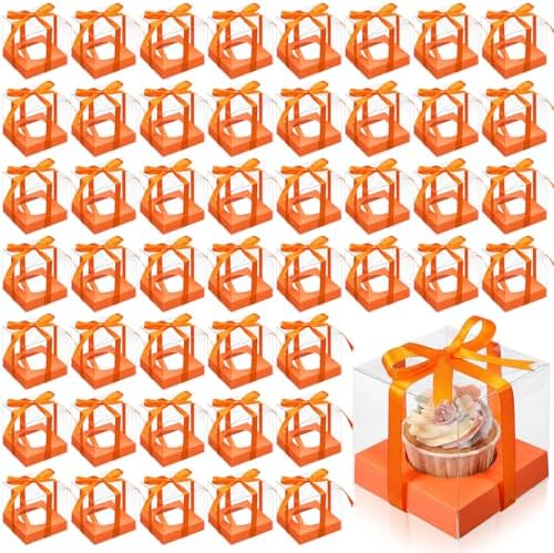 Thenshop 50 Pcs Clear Cupcake Boxes Individual 3.5 Inch, Orange by Thenshop