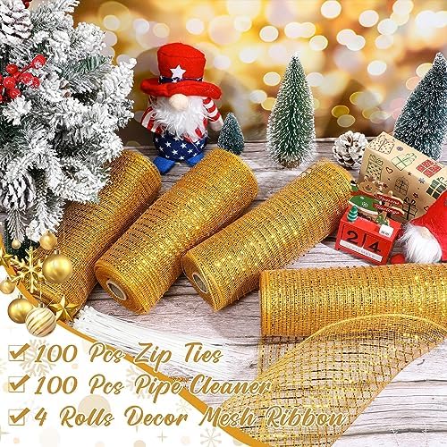 Funtery 4 Rolls 40 Yard Christmas Deco Mesh Decorative, Gold - Image 5