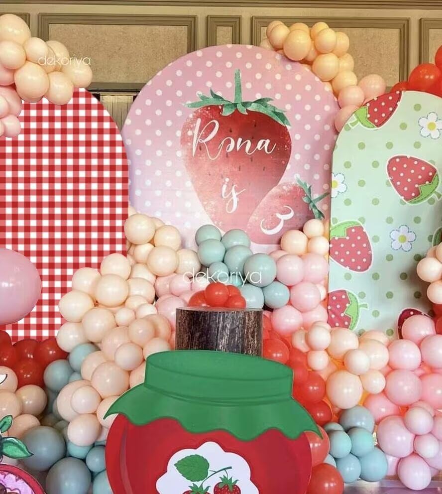 Red and White Plaids Arch Backdrop Cover Strawberry Theme Stretchy Arched Stands Covers for Girls Birthday Baby Shower Parties Decoration(Only Cover) - Image 4